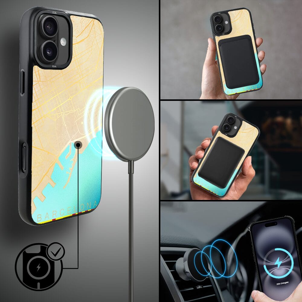 Etui do iPhone 16 IBIZU DropGuard Matt z MagSafe, Mapy Świata, Barcelona - obrazek 8