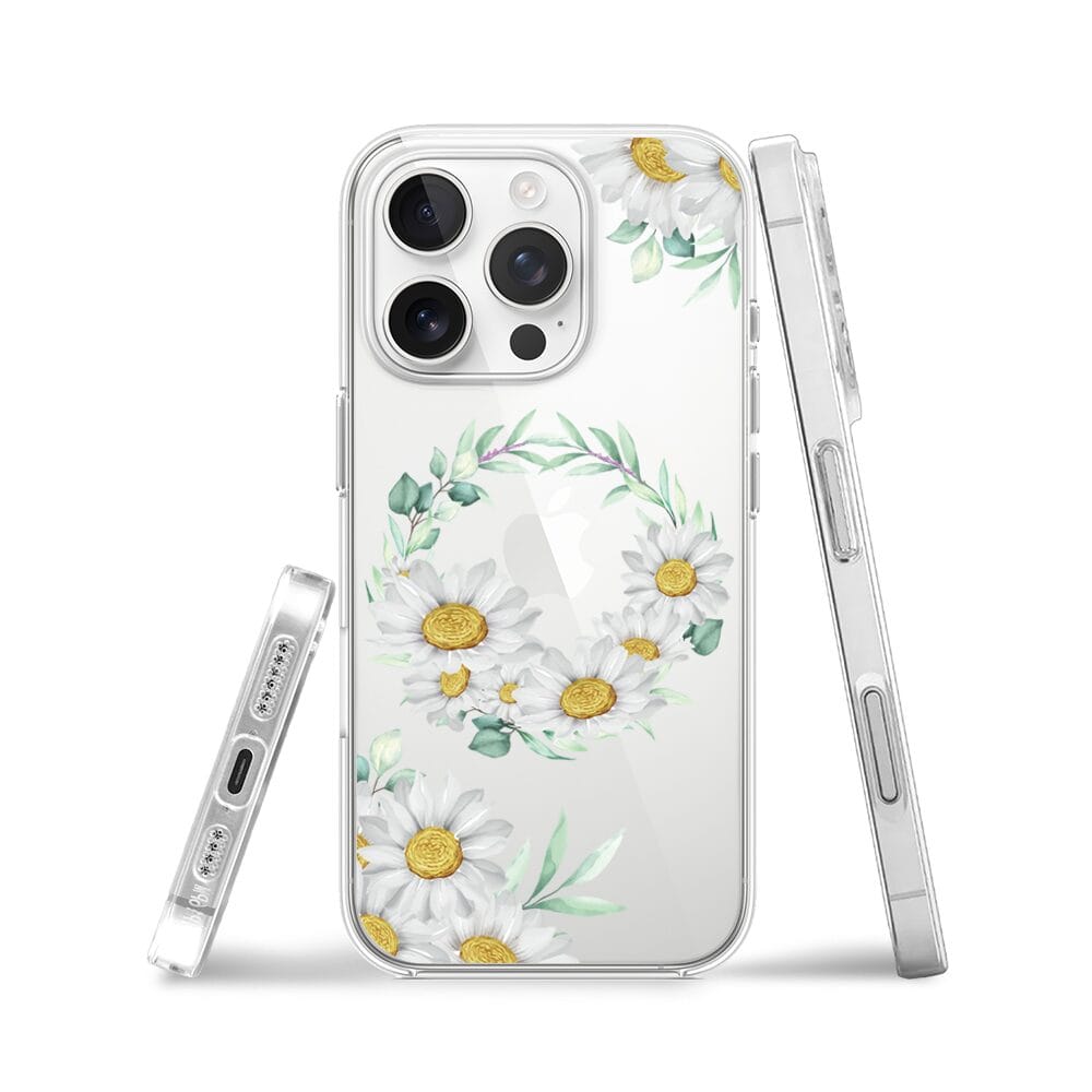 Etui do iPhone 16 Pro przeźroczyste, silikonowe Flexi, wianek stokrotek - obrazek 3