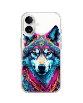 Etui do iPhone 16 przeźroczyste, silikonowe Flexi, Dzika Mandala, Wilk