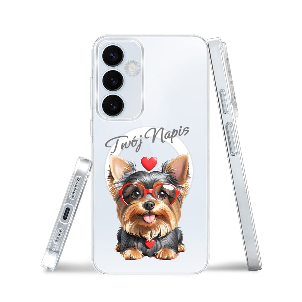 Etui do Samsung Galaxy A55 5G z MagSafe przeźroczyste, silikonowe Flexi, Puppy Love, pies rasy York - obrazek 3