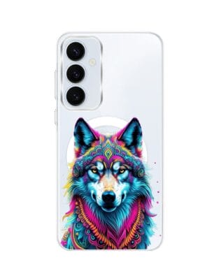 Etui do Samsung Galaxy A55 5G z MagSafe przeźroczyste, silikonowe Flexi, Dzika Mandala, Wilk