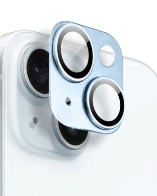 Metalowa osłona na cały aparat z wbudowanymi szkłami do iPhone 15 Plus, niebieska
