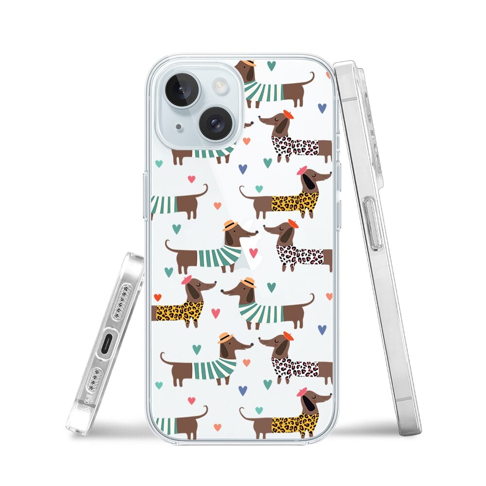 Etui do iPhone 15 przeźroczyste, silikonowe Flexi, zakochane jamniki - obrazek 3