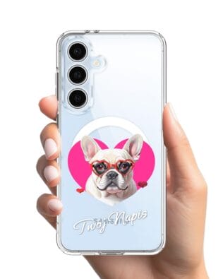 Etui do Samsung Galaxy S24 FE z MagSafe przeźroczyste, silikonowe Flexi, Puppy Love, pies rasy Buldog Francuski