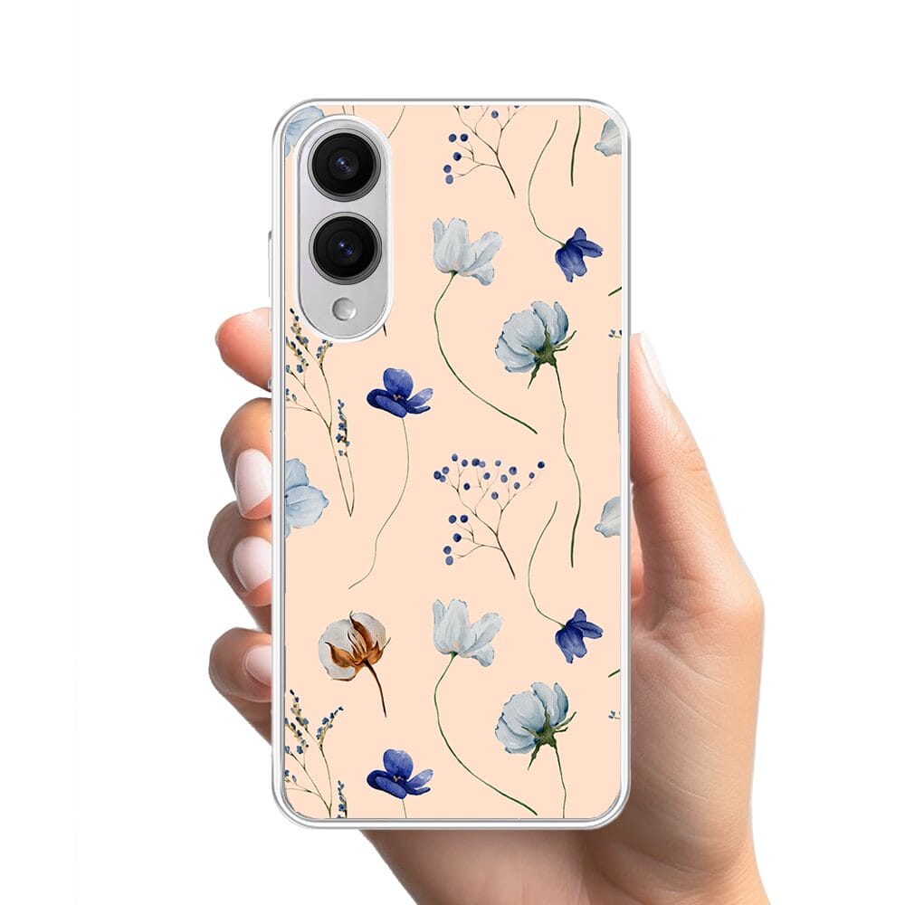 Etui do Samsung Galaxy S25 Edge z MagSafe przeźroczyste, silikonowe Flexi, kwiatki niebieskie na pudrowym tle - obrazek 2