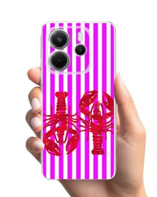 Etui do Xiaomi Redmi Note 14 5G przeźroczyste, silikonowe Flexi, kraby z różowymi paskami