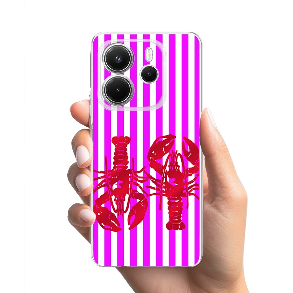 Etui do Xiaomi Redmi Note 14 5G przeźroczyste, silikonowe Flexi, kraby z różowymi paskami - obrazek 2