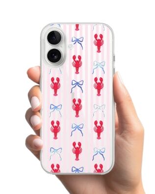 Etui do iPhone 16 przeźroczyste, silikonowe Flexi, krab i kokardki