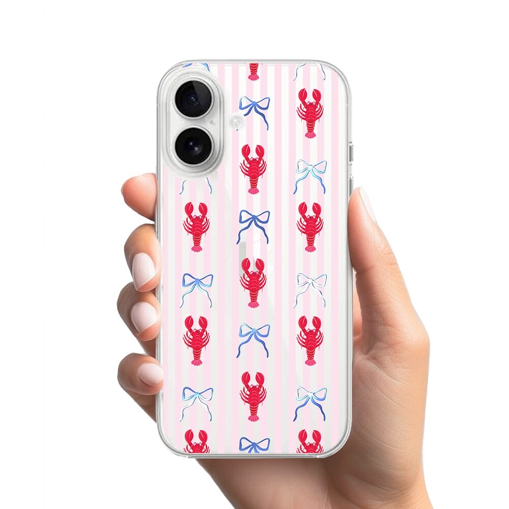 Etui do iPhone 16 przeźroczyste, silikonowe Flexi, krab i kokardki - obrazek 2