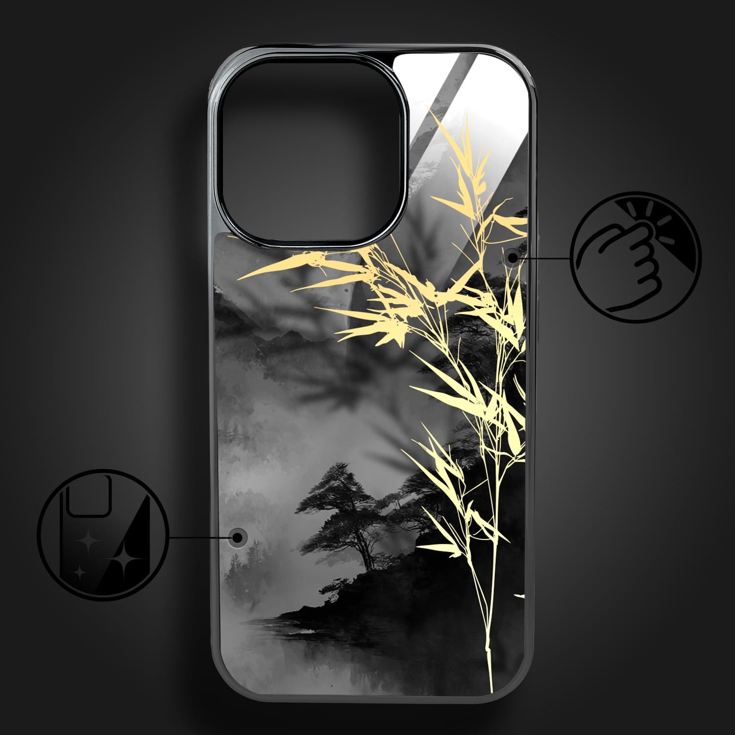 Etui do iPhone 16 Pro Max IBIZU Elite Glass z MagSafe Magia Azji, Złoty bambus, czarne - obrazek 2