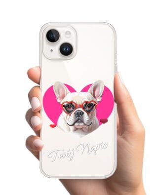 Etui do iPhone 13 Mini przeźroczyste, silikonowe Flexi, Puppy Love, pies rasy Buldog Francuski