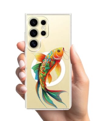 Etui do Samsung Galaxy S24 Ultra z MagSafe przeźroczyste, silikonowe Flexi, Dzika Mandala, Złota ryba