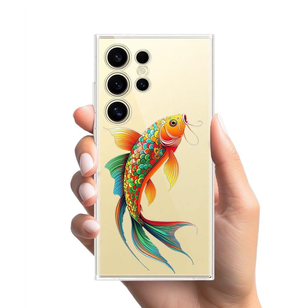 Etui do Samsung Galaxy S24 Ultra przeźroczyste, silikonowe Flexi, Dzika Mandala, Złota ryba - obrazek 2