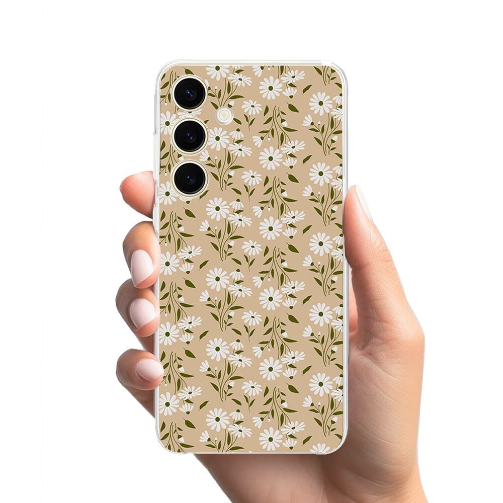 Etui do Samsung Galaxy S24 Plus przeźroczyste, silikonowe Flexi, delikatne kwiatki na cielistym tle - obrazek 2