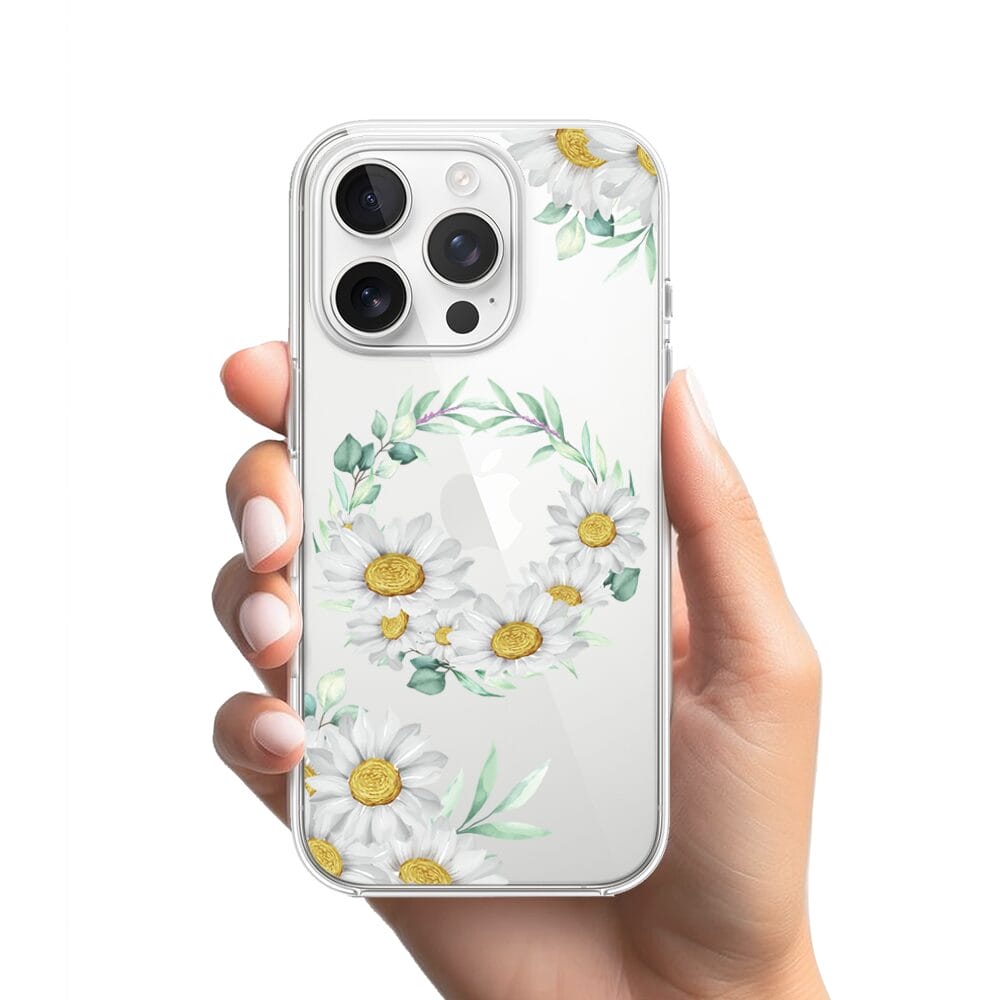 Etui do iPhone 13 Pro przeźroczyste, silikonowe Flexi, wianek stokrotek - obrazek 2