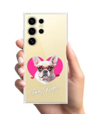 Etui do Samsung Galaxy S24 Ultra przeźroczyste, silikonowe Flexi, Puppy Love, pies rasy Buldog Francuski