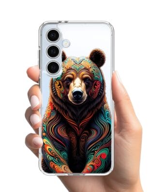 Etui do Samsung Galaxy S24 FE przeźroczyste, silikonowe Flexi, Dzika Mandala, Niedźwiedź