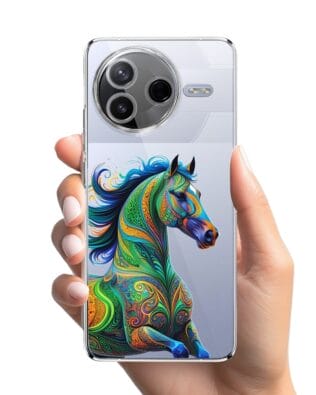 Etui do Xiaomi POCO F7 Pro przeźroczyste, silikonowe Flexi, Dzika Mandala, Koń