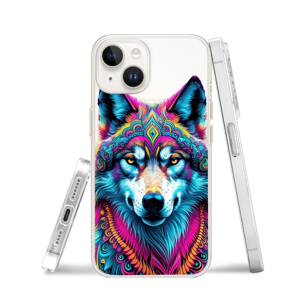 Etui do iPhone 13 Mini przeźroczyste, silikonowe Flexi, Dzika Mandala, Wilk - obrazek 3