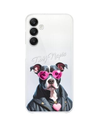 Etui do Samsung Galaxy A25 5G przeźroczyste, silikonowe Flexi, Puppy Love, pies rasy Amstaff