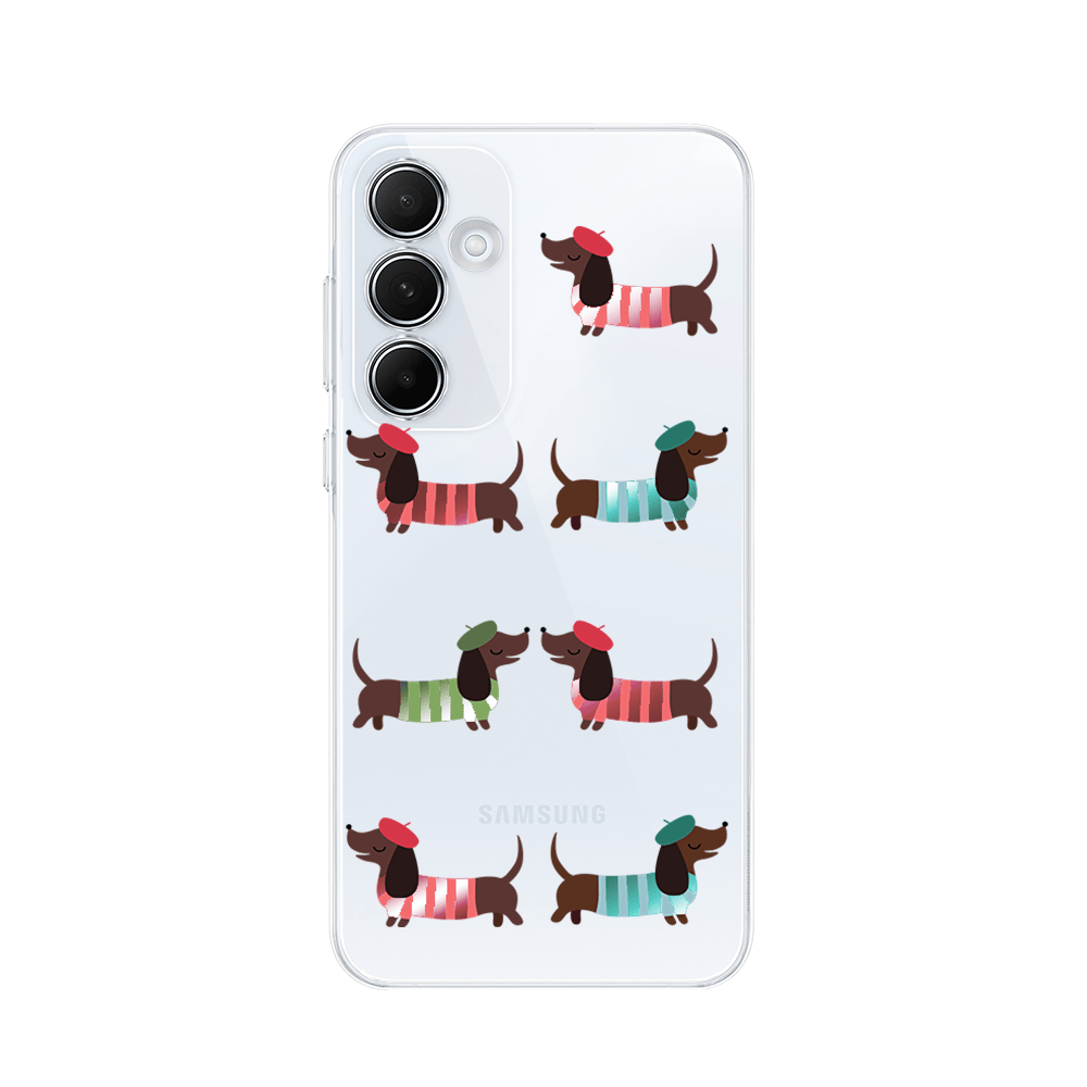 Etui do Samsung Galaxy A55 5G przeźroczyste, silikonowe Flexi, jamnik w Paryżu