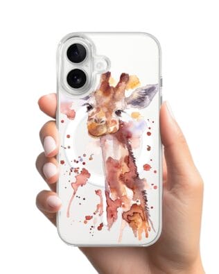 Etui do iPhone 16 Plus z MagSafe przeźroczyste, silikonowe Flexi, Akwarelowe Zoo, Żyrafa