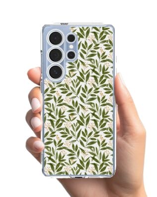 Etui do Samsung Galaxy S25 Ultra przeźroczyste, silikonowe Flexi, zielone gałązki