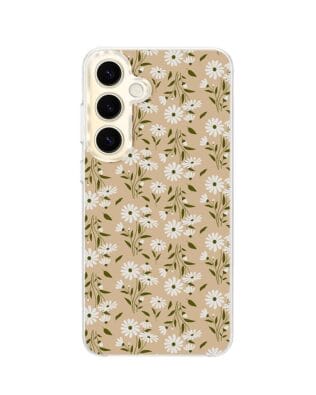 Etui do Samsung Galaxy S24 z MagSafe przeźroczyste, silikonowe Flexi, delikatne kwiatki na cielistym tle