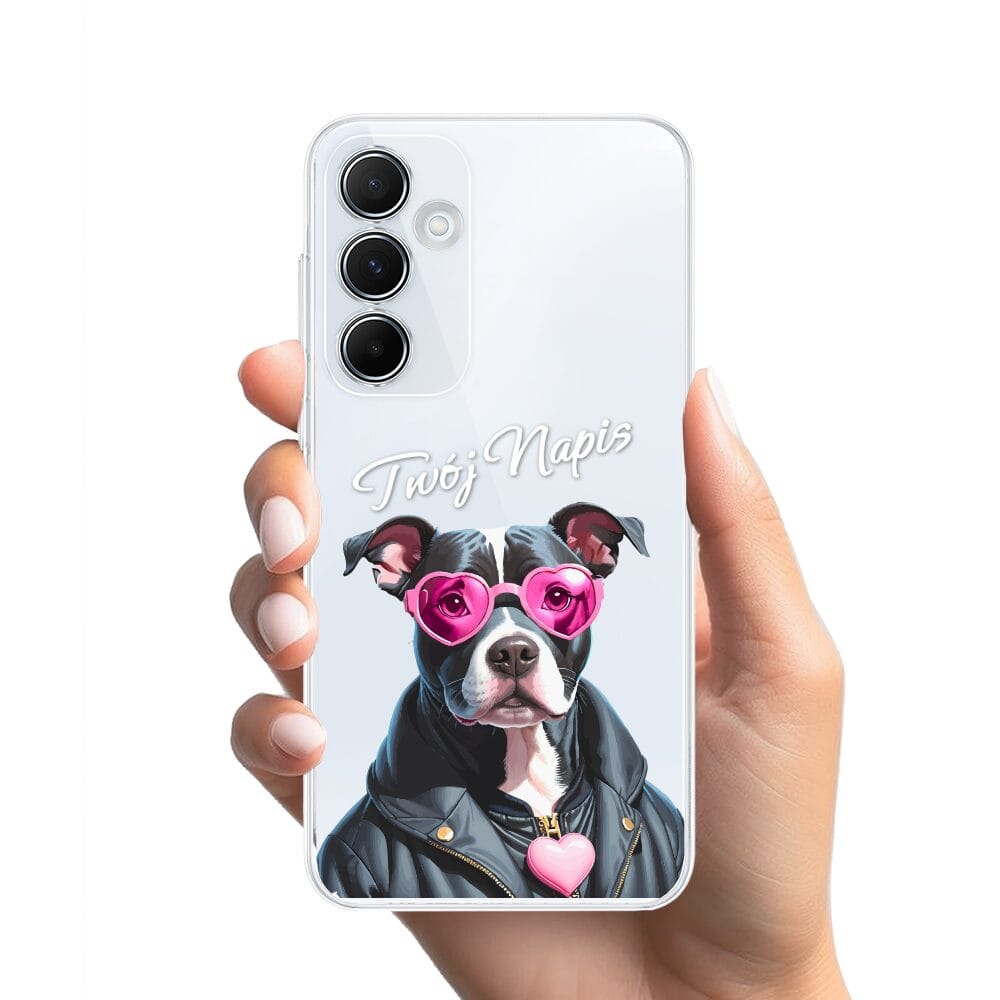Etui do Samsung Galaxy A55 5G przeźroczyste, silikonowe Flexi, Puppy Love, pies rasy Amstaff - obrazek 2