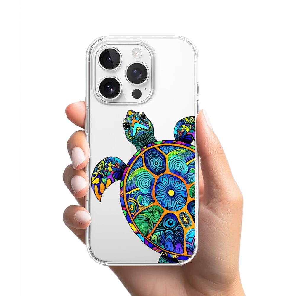 Etui do iPhone 13 Pro przeźroczyste, silikonowe Flexi, Dzika Mandala, Żółw - obrazek 2