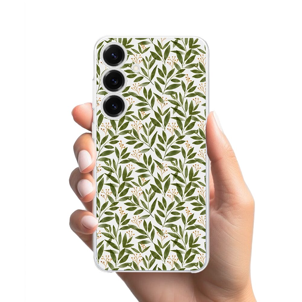 Etui do Samsung Galaxy S25 przeźroczyste, silikonowe Flexi, zielone gałązki - obrazek 2