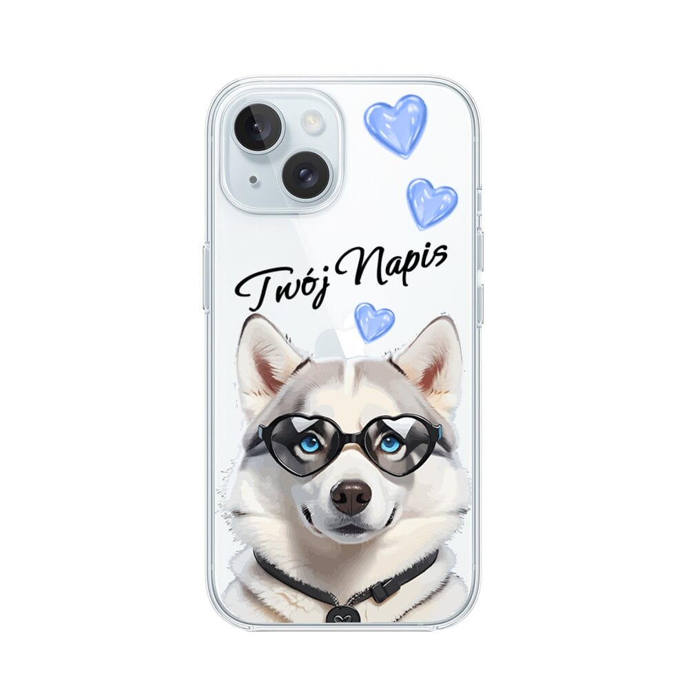 Etui do iPhone 15 przeźroczyste, silikonowe Flexi, Puppy Love, pies rasy Husky