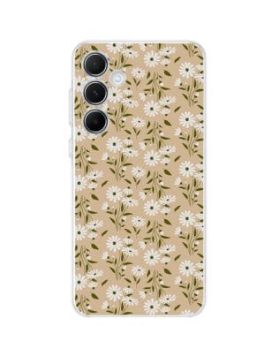 Etui do Samsung Galaxy A35 5G przeźroczyste, silikonowe Flexi, delikatne kwiatki na cielistym tle