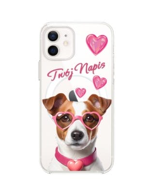 Etui do iPhone 12 z MagSafe przeźroczyste, silikonowe Flexi, Puppy Love, pies rasy Jack Russell Terrier