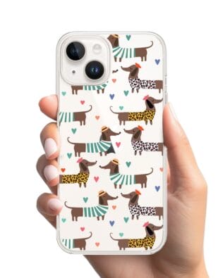 Etui do iPhone 14 Plus przeźroczyste, silikonowe Flexi, zakochane jamniki