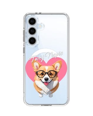 Etui do Samsung Galaxy S24 FE z MagSafe przeźroczyste, silikonowe Flexi, Puppy Love, pies rasy Corgi