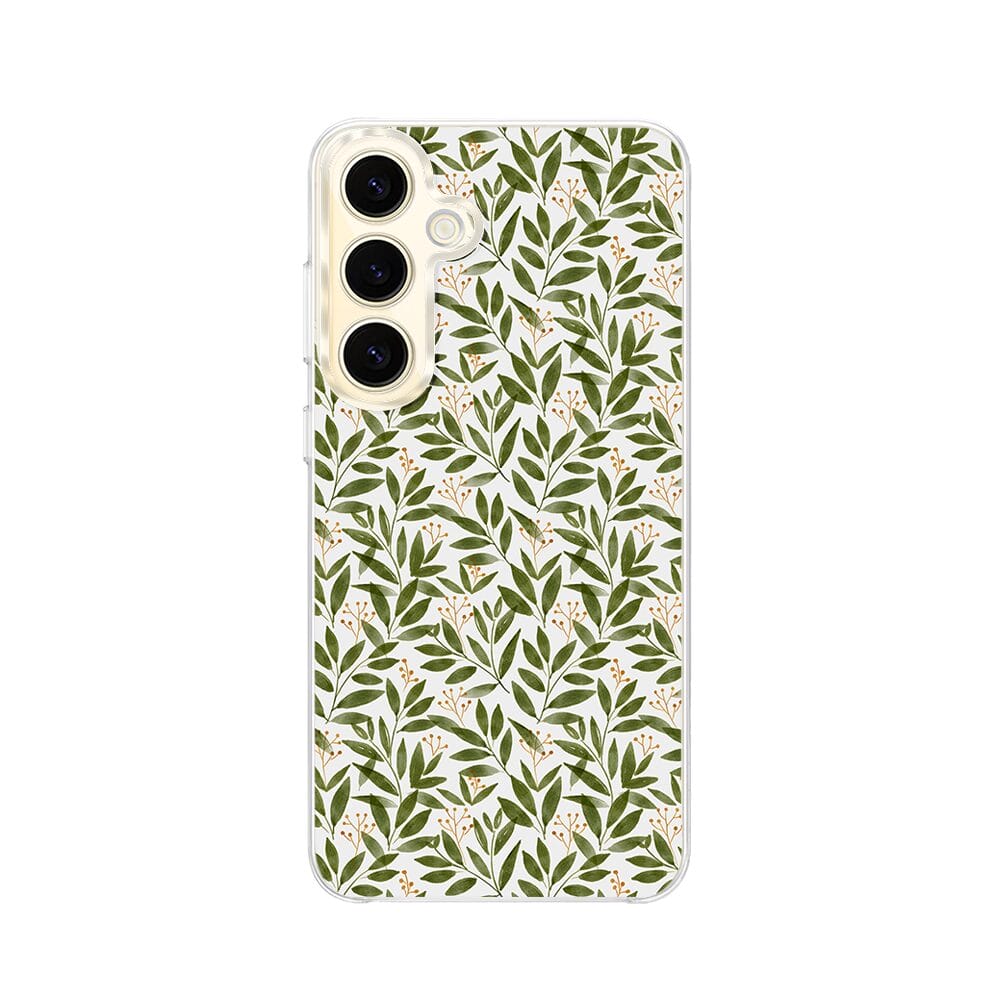 Etui do Samsung Galaxy S24 z MagSafe przeźroczyste, silikonowe Flexi, zielone gałązki