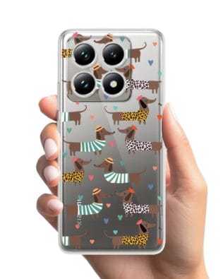 Etui do Xiaomi 14T przeźroczyste, silikonowe Flexi, zakochane jamniki