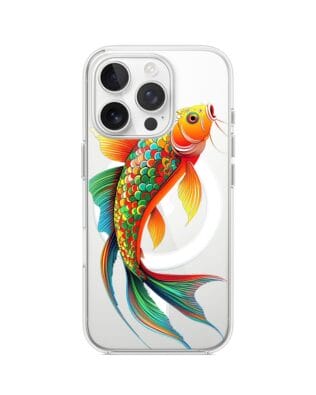 Etui do iPhone 14 Pro Max z MagSafe przeźroczyste, silikonowe Flexi, Dzika Mandala, Złota ryba