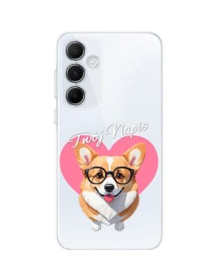 Etui do Samsung Galaxy A35 5G przeźroczyste, silikonowe Flexi, Puppy Love, pies rasy Corgi