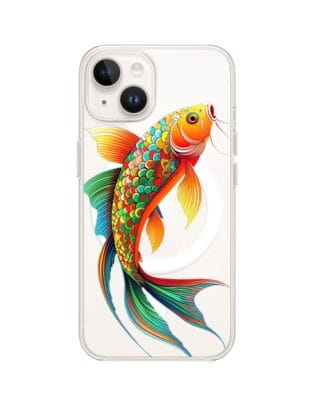 Etui do iPhone 14 z MagSafe przeźroczyste, silikonowe Flexi, Dzika Mandala, Złota ryba
