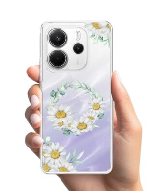 Etui do Xiaomi Redmi Note 14 5G przeźroczyste, silikonowe Flexi, wianek stokrotek