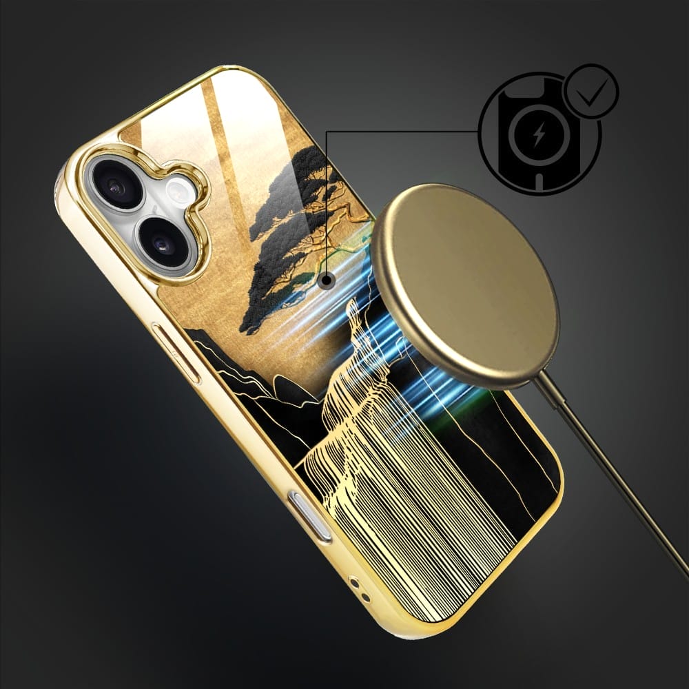 Etui do iPhone 16 IBIZU Elite Glass z MagSafe Magia Azji, Złoty wodospad, złote - obrazek 7