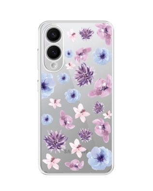 Etui do Samsung Galaxy S25 Edge przeźroczyste, silikonowe Flexi, kwiatki niebieskie, fioletowe