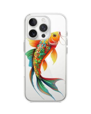 Etui do iPhone 15 Pro przeźroczyste, silikonowe Flexi, Dzika Mandala, Złota ryba