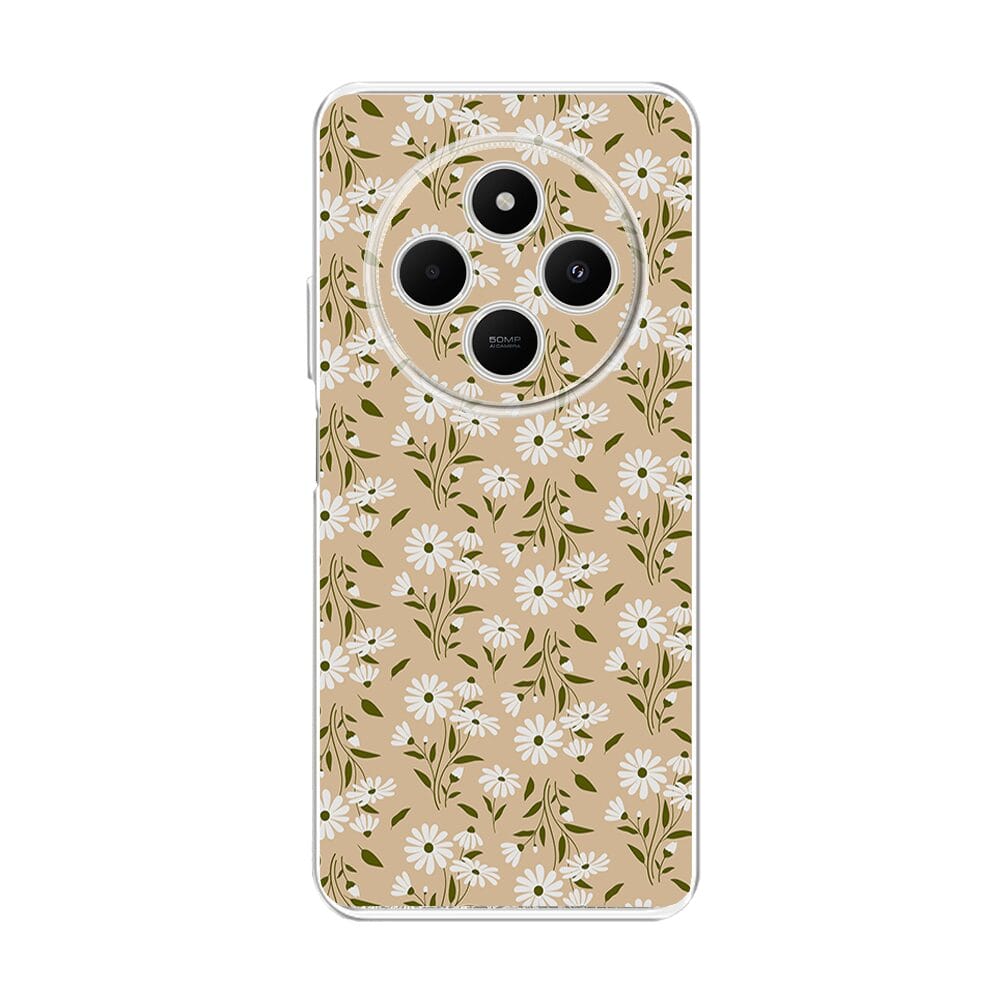 Etui do Xiaomi POCO C75 przeźroczyste, silikonowe Flexi, delikatne kwiatki na cielistym tle
