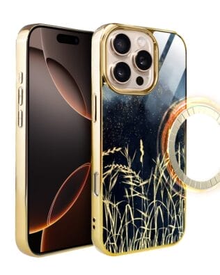 Etui do iPhone 16 Pro IBIZU Elite Glass z MagSafe Kwiaty, Złote trawy o zmierzchu, złote