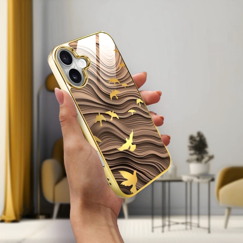 Etui do iPhone 16 IBIZU Elite Glass z MagSafe, Zwierzęta, Piaskowa odyseja, złote - obrazek 5