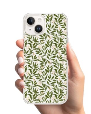 Etui do iPhone 14 przeźroczyste, silikonowe Flexi, zielone gałązki