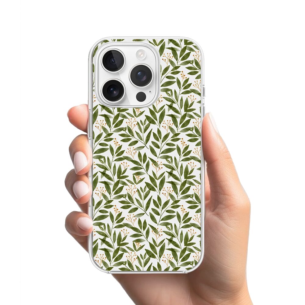 Etui do iPhone 13 Pro przeźroczyste, silikonowe Flexi, zielone gałązki - obrazek 2